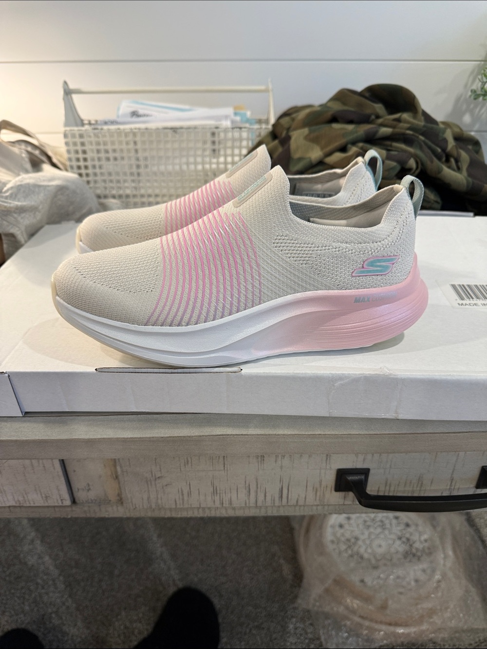 Skechers Slip-On Knit Sneakers in Cream and Pink - Picture 4 of 9